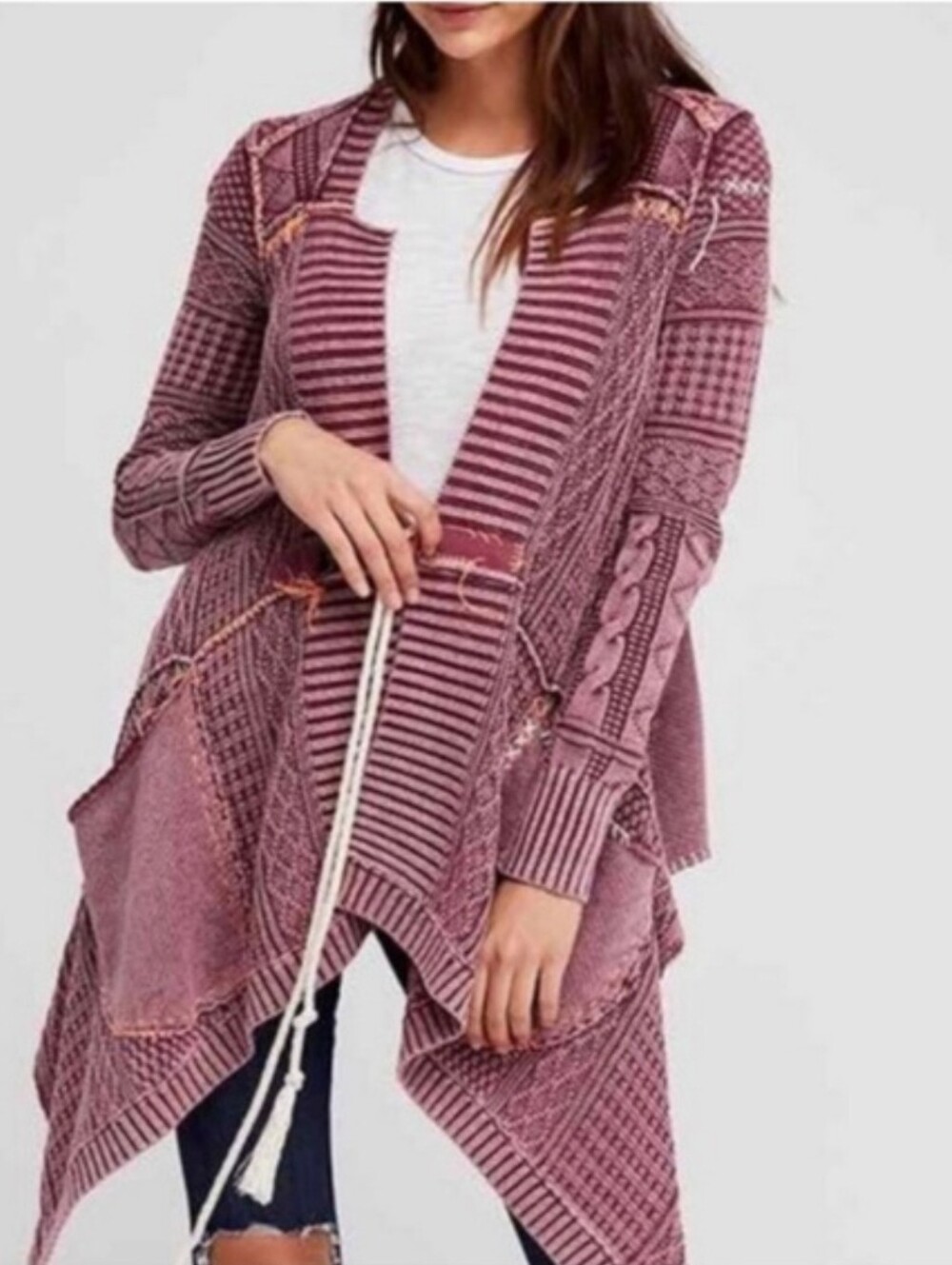Free People Mauve Knit Open Front Cardigan Sweater